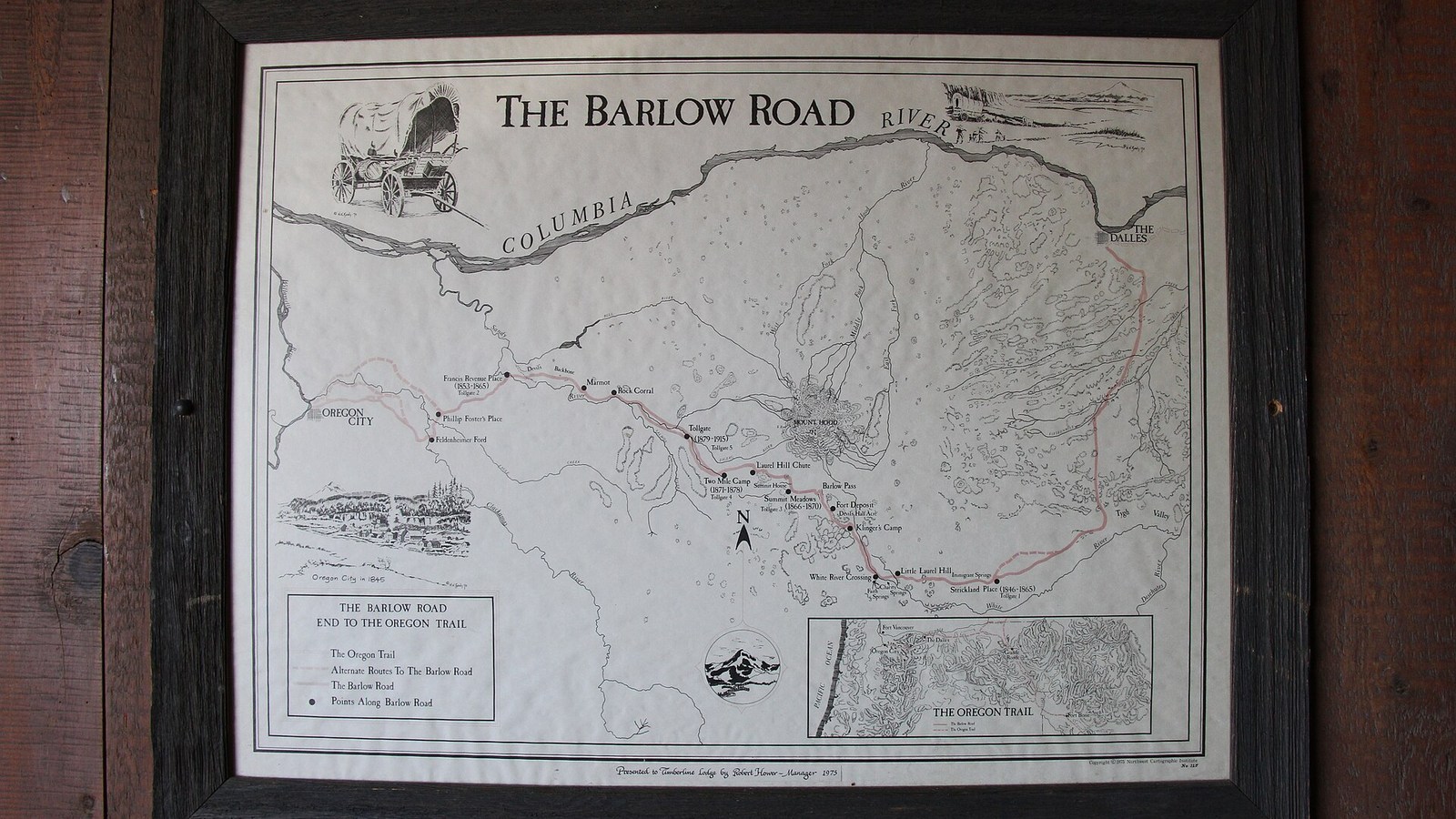 Historic Barlow Road marker near Timberline Lodge on Mount Hood