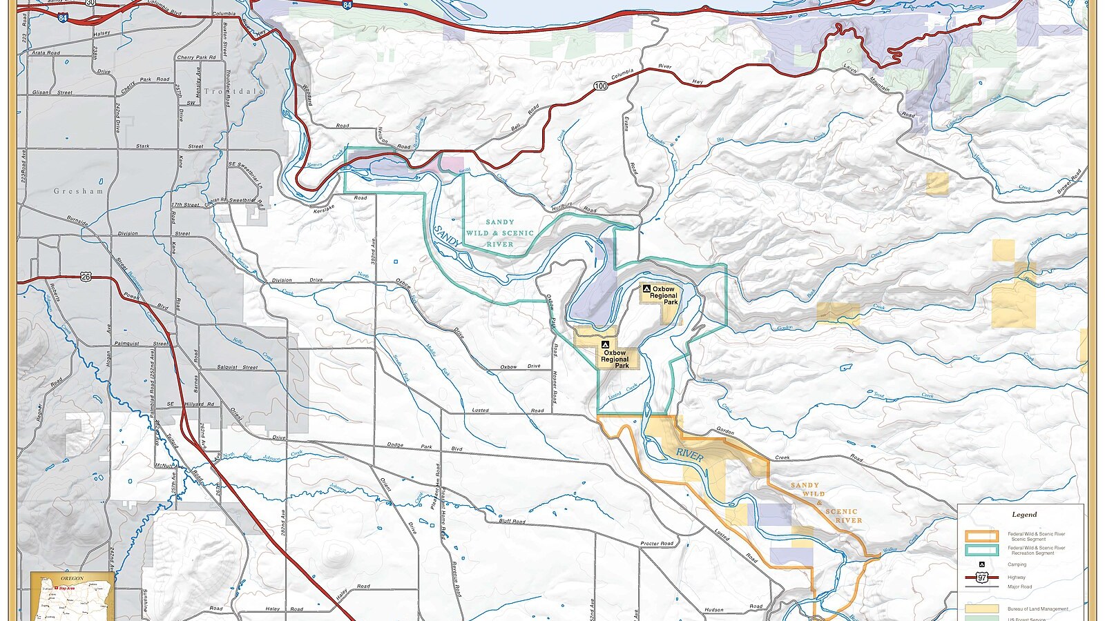 Bureau of Land Management overview map of the Sandy Wild and Scenic River corridor